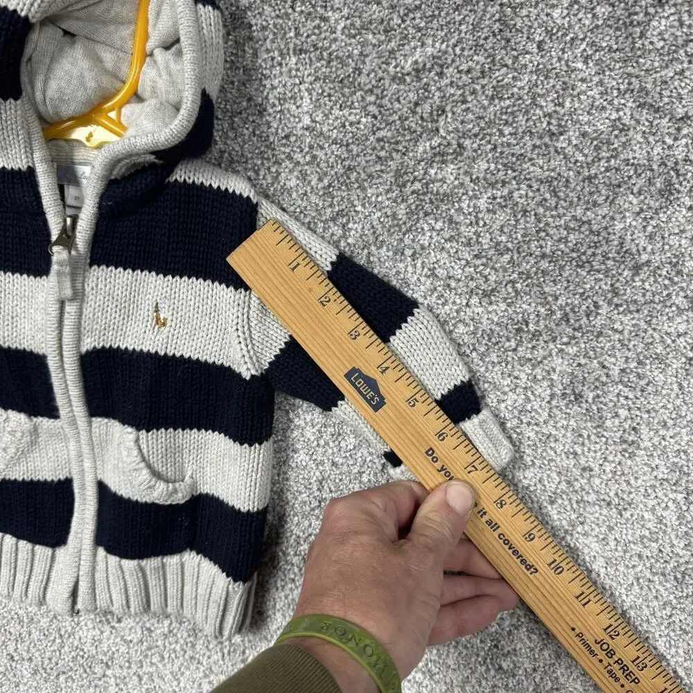 Ralph Lauren Hooded Sweater 6 Month 100% Cotton Full Zip Chunky Knit Cozy Preppy